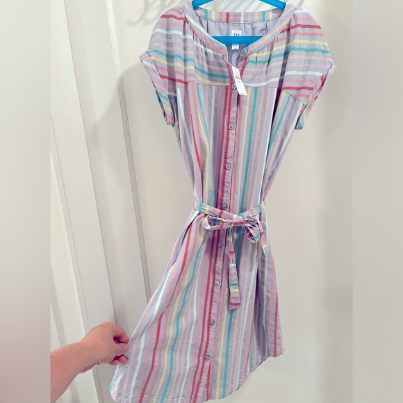 NWT Cotton Gap Kids XXL Lilac Striped Shirt Dress - Picture 1 of 6